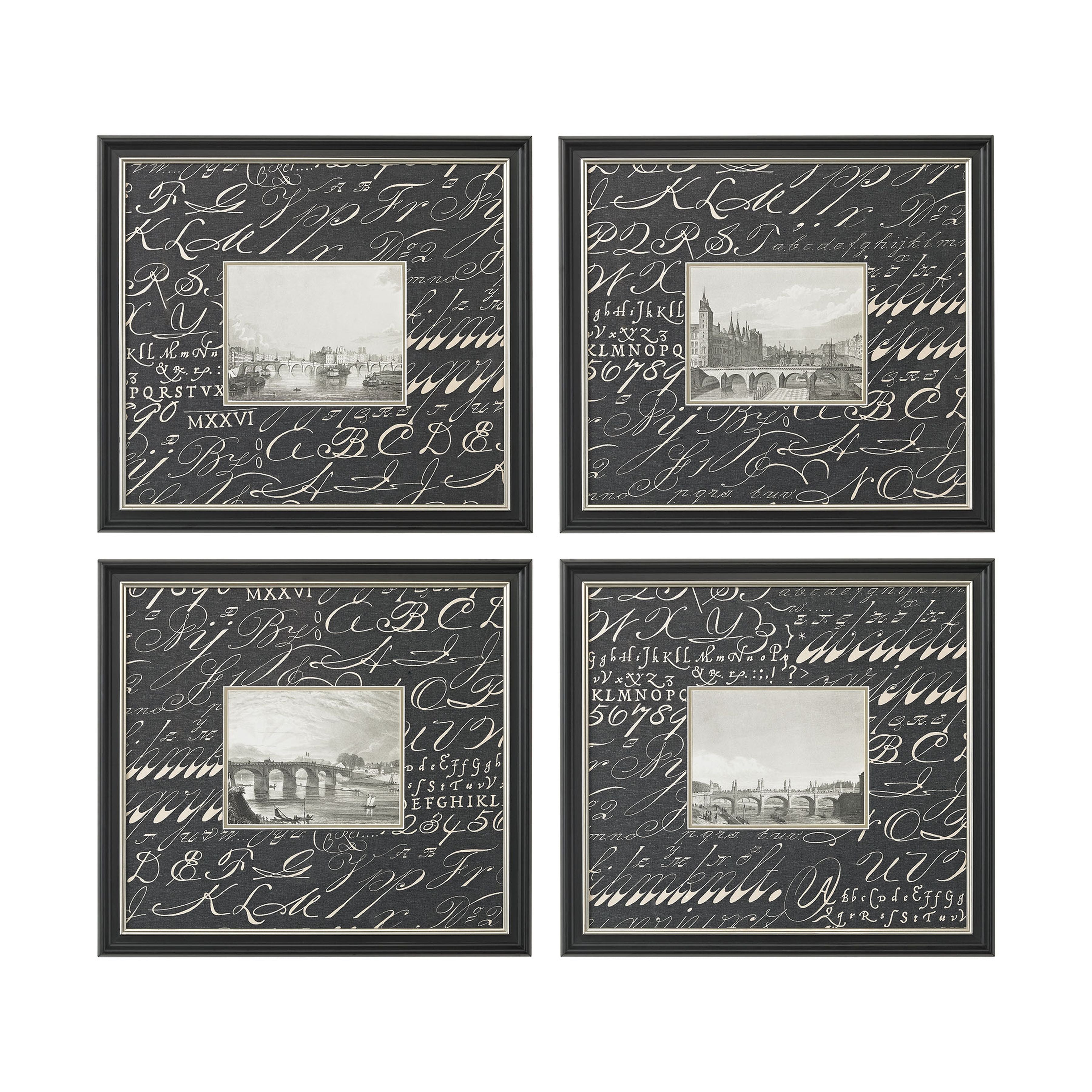 Bridges Framed Wall Art - Set of 4 Charcoal