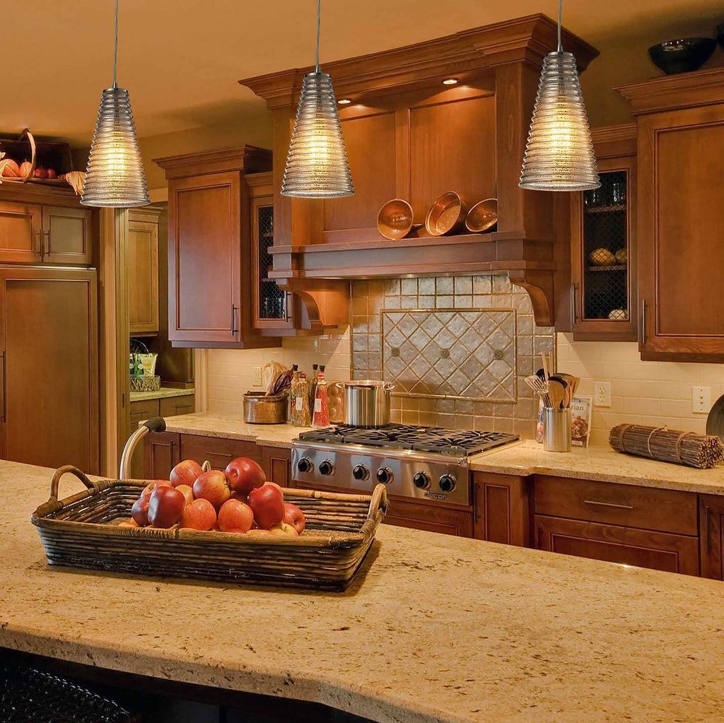 Ribbed Glass 6'' Wide 1-Light Mini Pendant - Satin Nickel