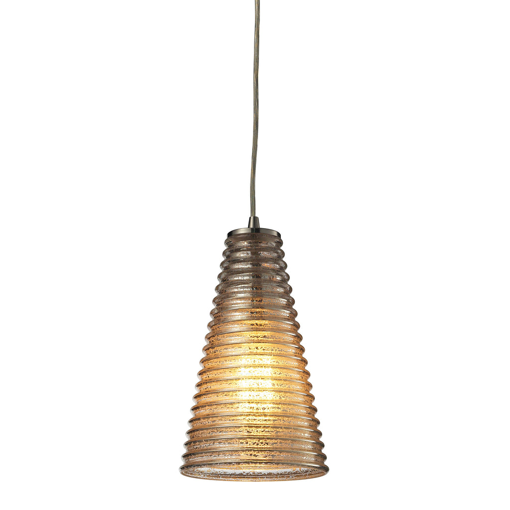 Ribbed Glass 6'' Wide 1-Light Mini Pendant - Satin Nickel