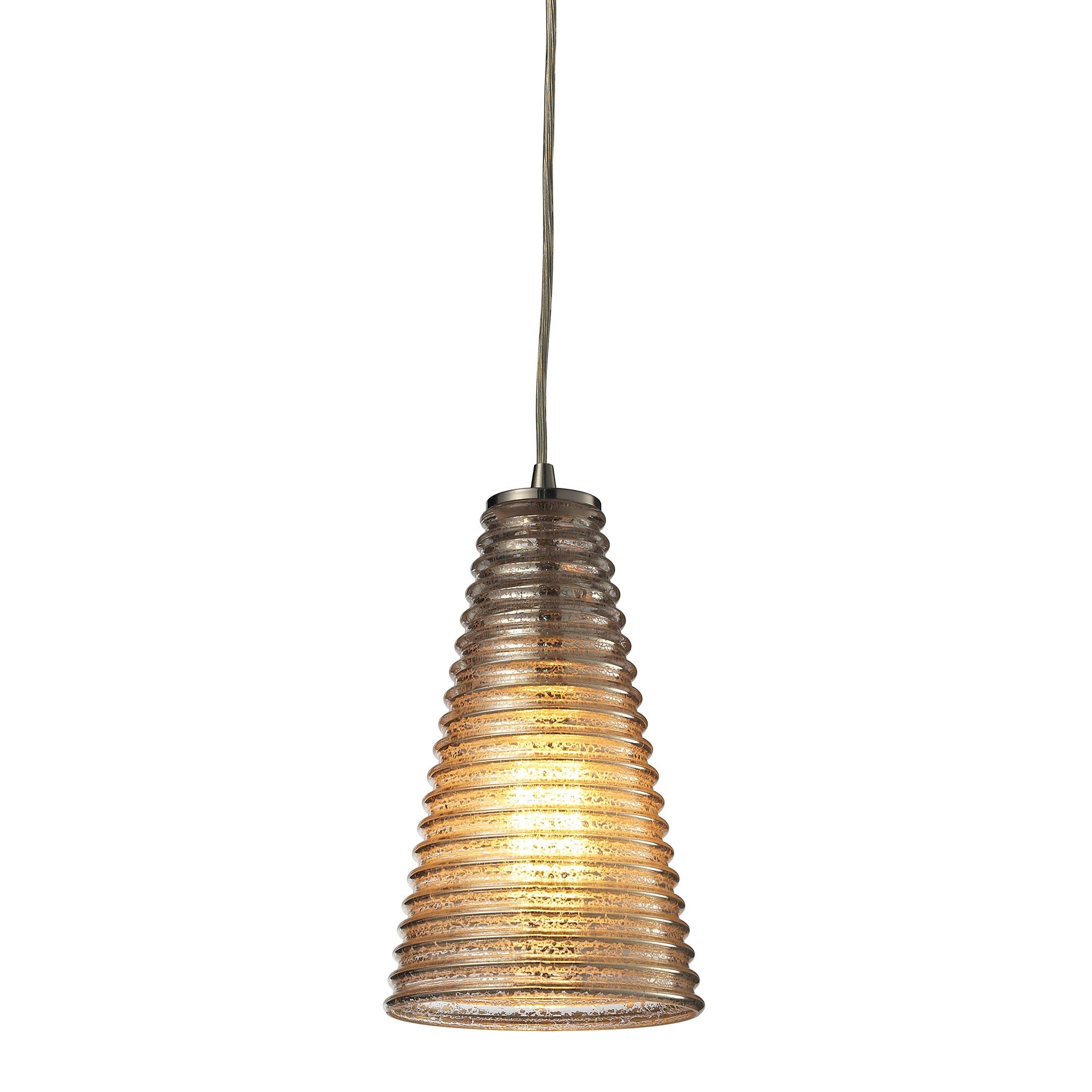 Ribbed Glass 6'' Wide 1-Light Mini Pendant - Satin Nickel