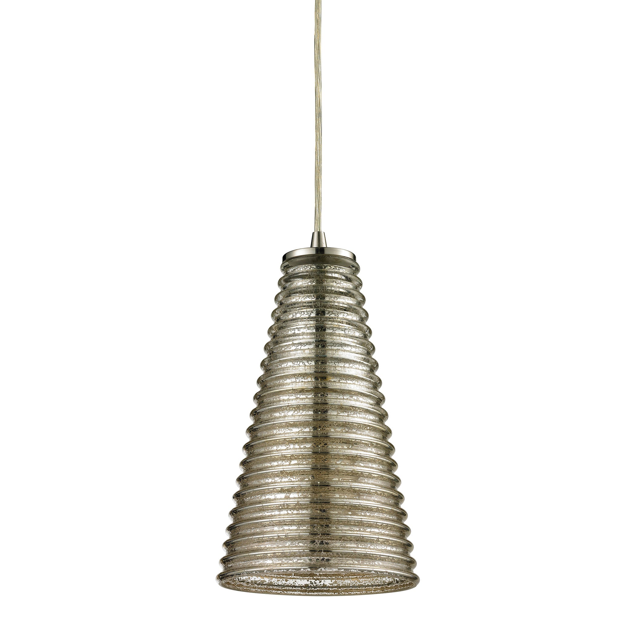 Ribbed Glass 6'' Wide 1-Light Mini Pendant - Satin Nickel