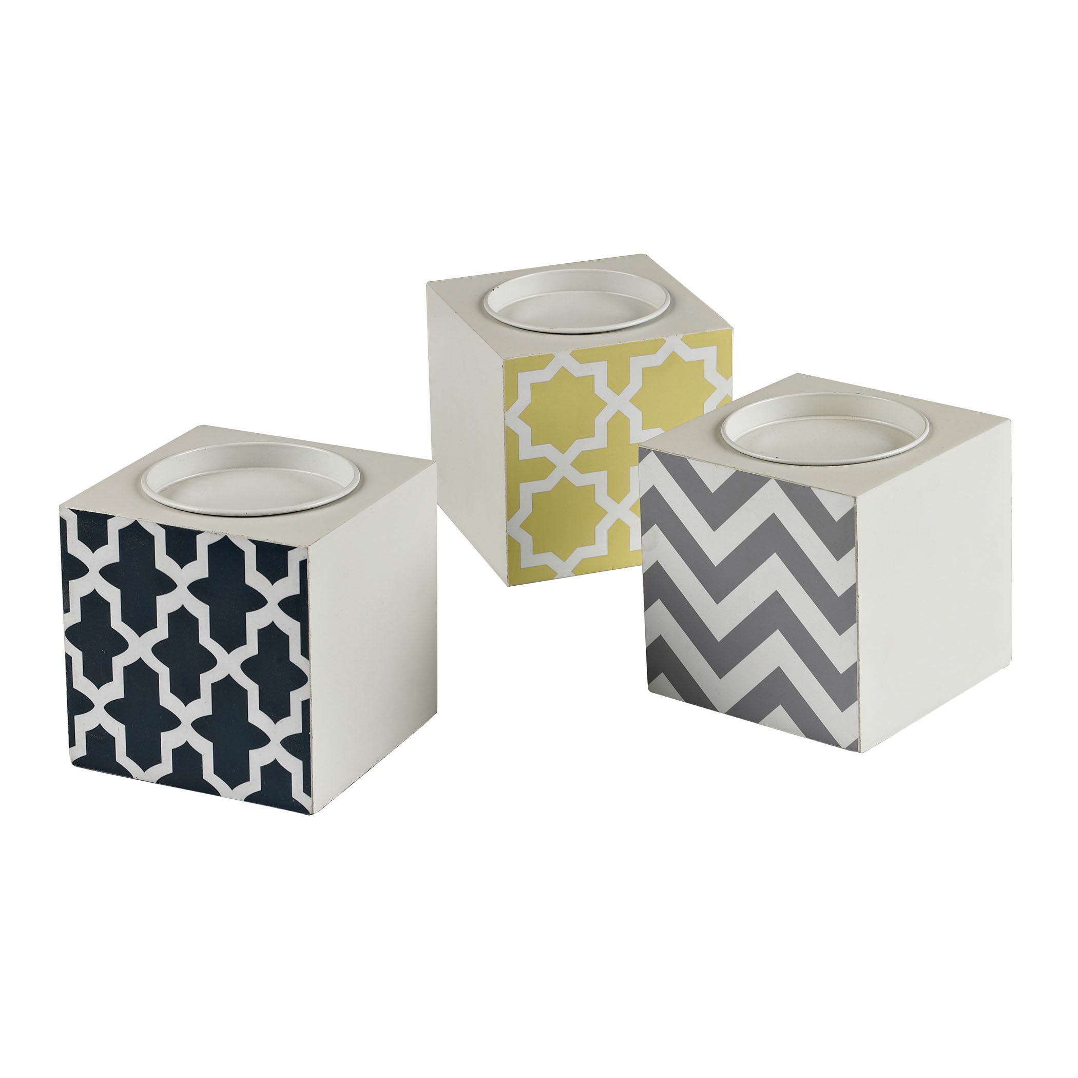 Chevron Candleholder - Set of 3 Short Multicolor