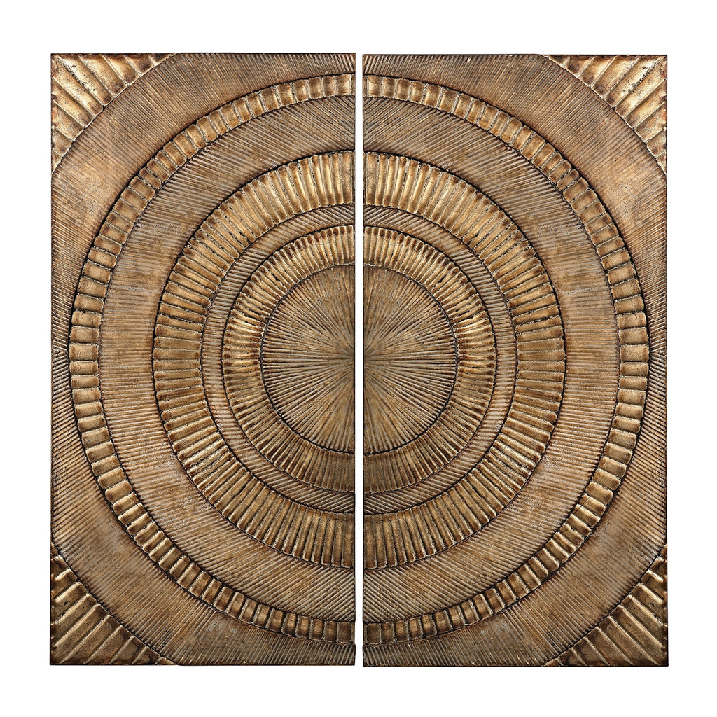 SET OF 2 ABSTRACT METAL WALL PANELS - Glenharrow Gold