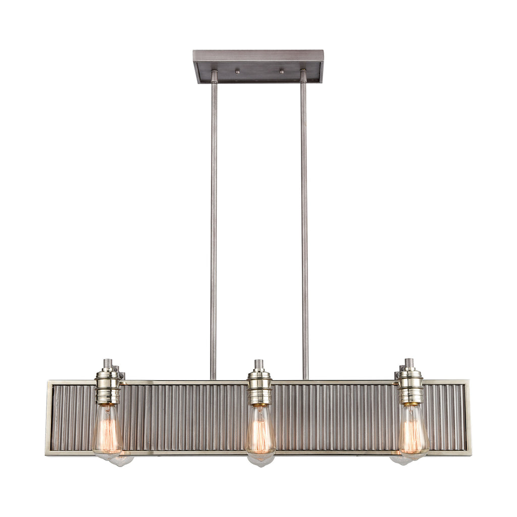 Corrugated Steel 32'' Wide 6-Light Chandelier - Weathered Zinc