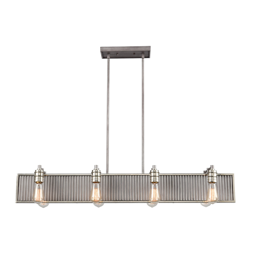 Corrugated Steel 43'' Wide 8-Light Chandelier - Weathered Zinc