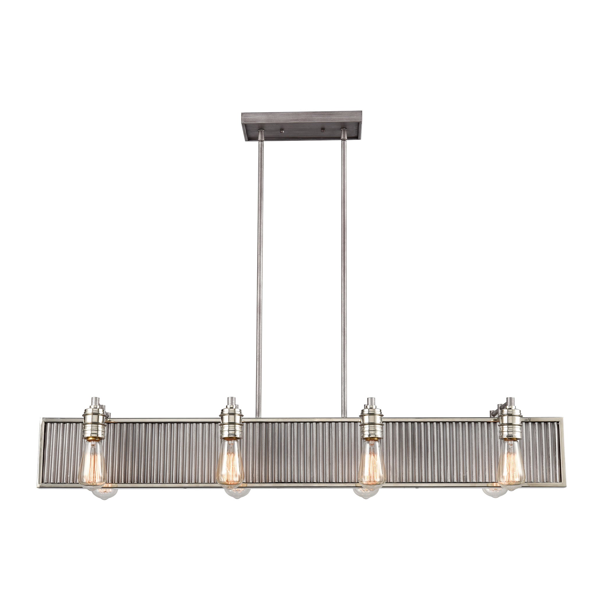 Corrugated Steel 43'' Wide 8-Light Chandelier - Weathered Zinc