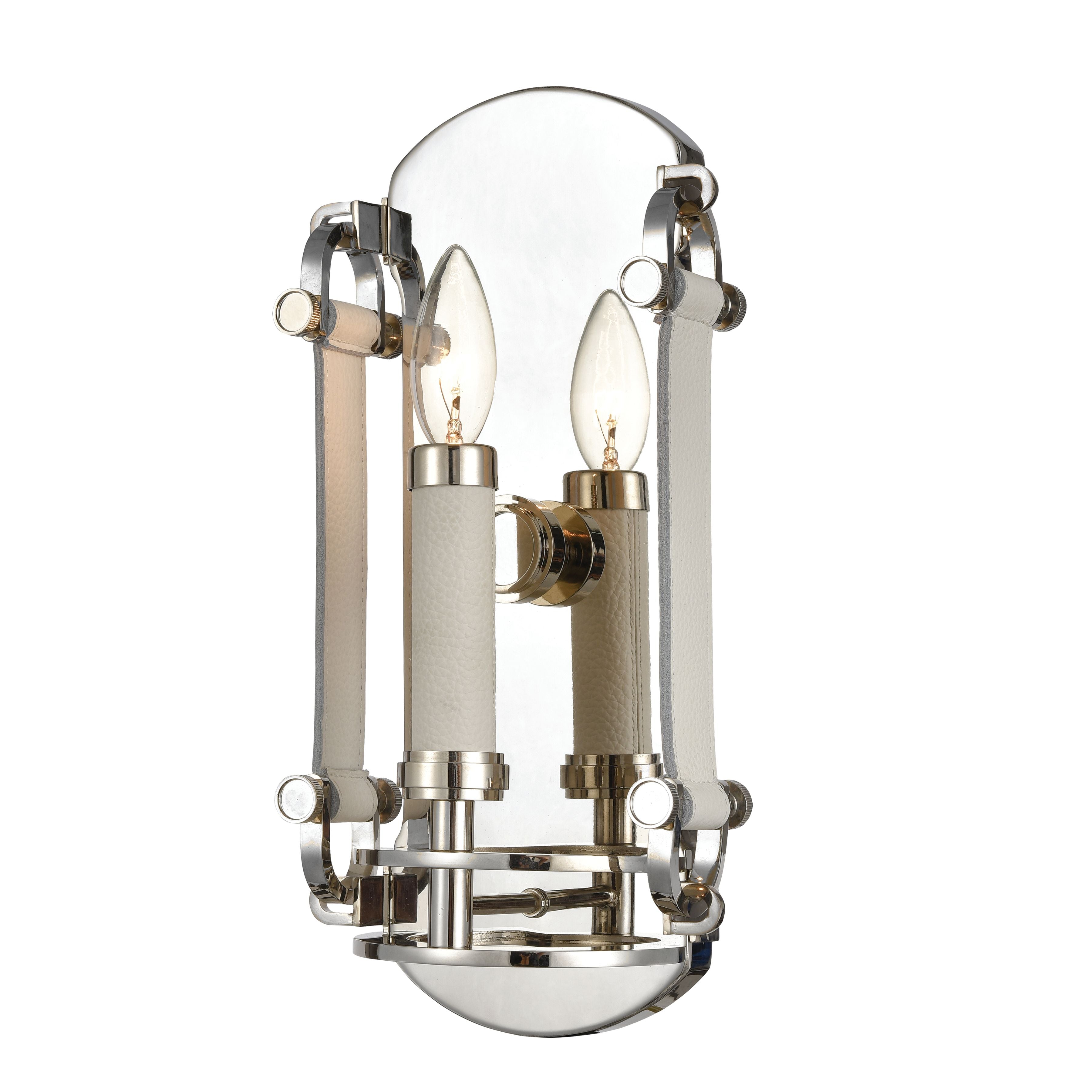 Bergamo 14'' High 1-Light Sconce - Polished Nickel with Leather Texture