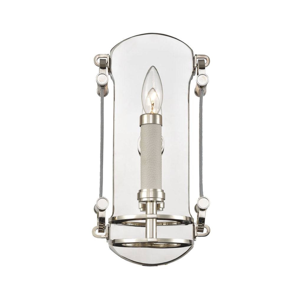 Bergamo 14'' High 1-Light Sconce - Polished Nickel with Leather Texture