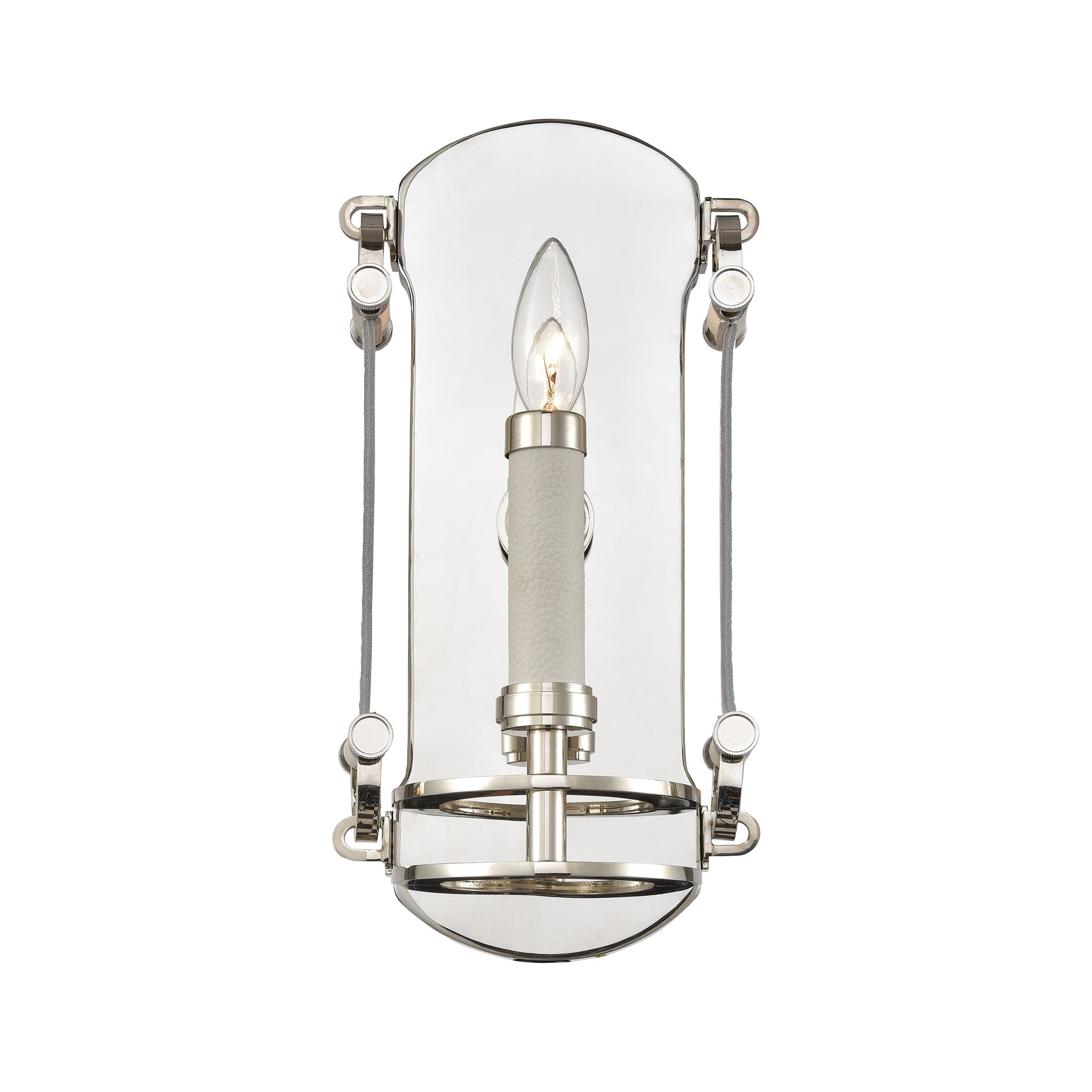 Bergamo 14'' High 1-Light Sconce - Polished Nickel with Leather Texture