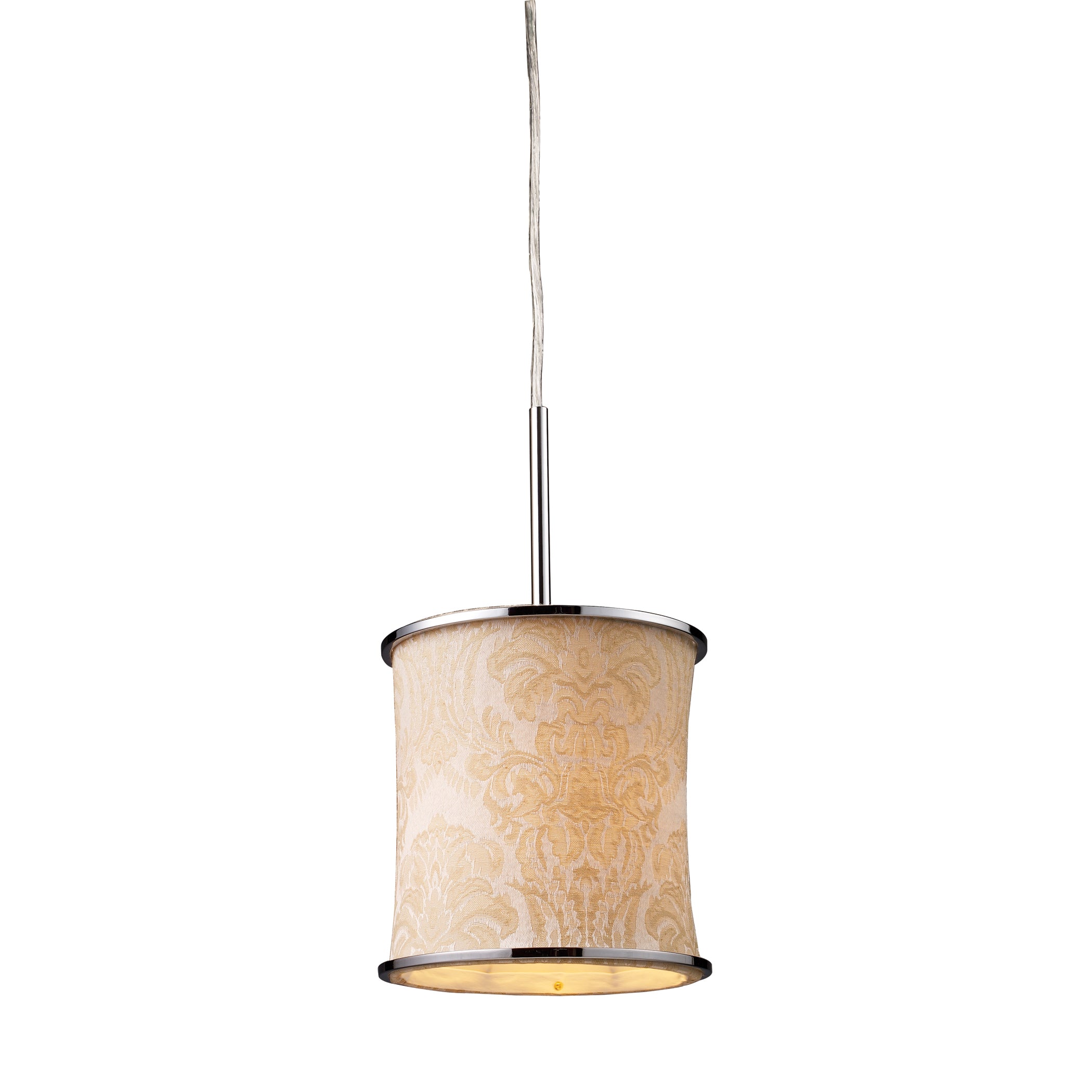 Fabrique 8'' Wide 1-Light Mini Pendant - Polished Chrome and Gold Damask Shade