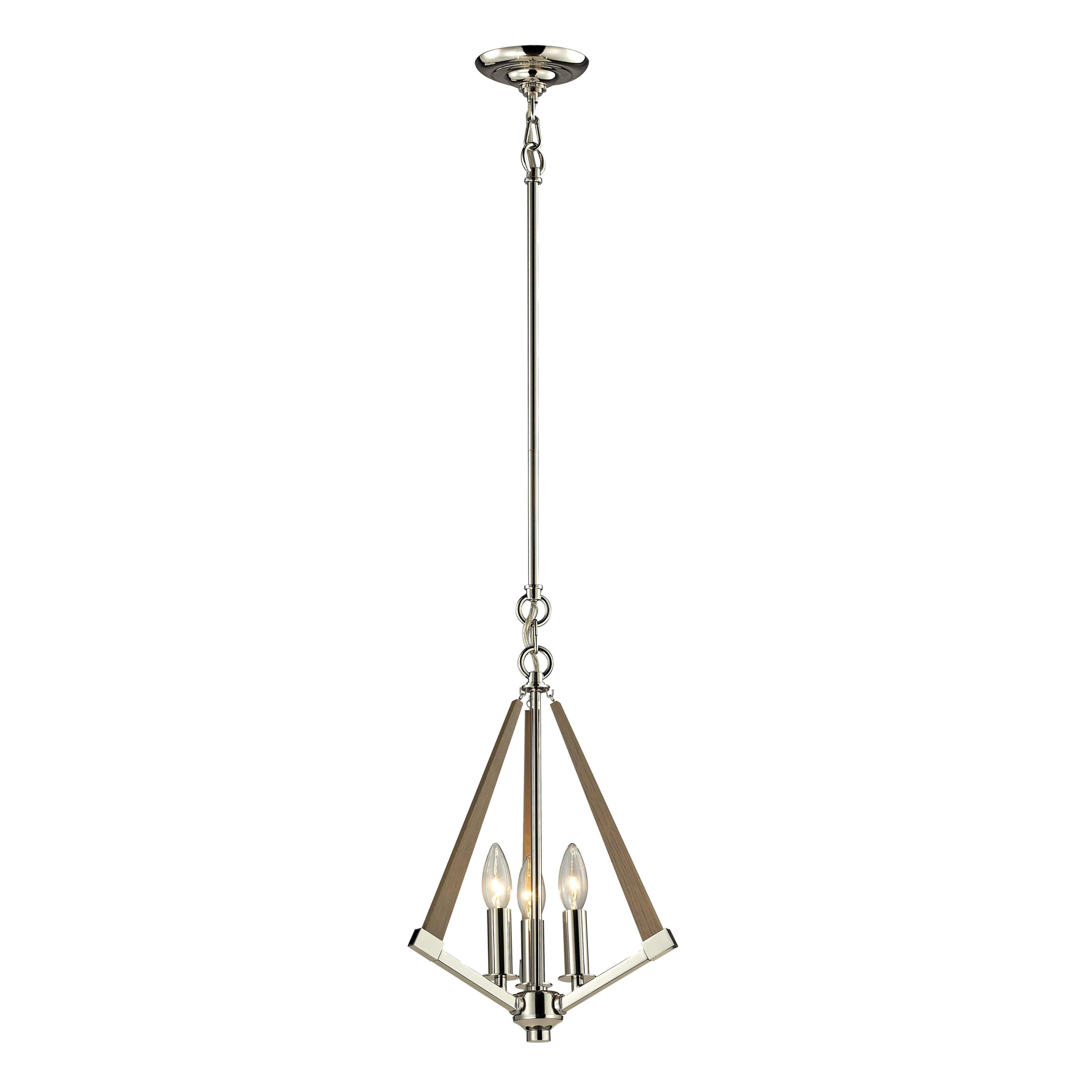 Madera 12'' Wide 3-Light Triangular Pendant - Polished Nickel and Taupe