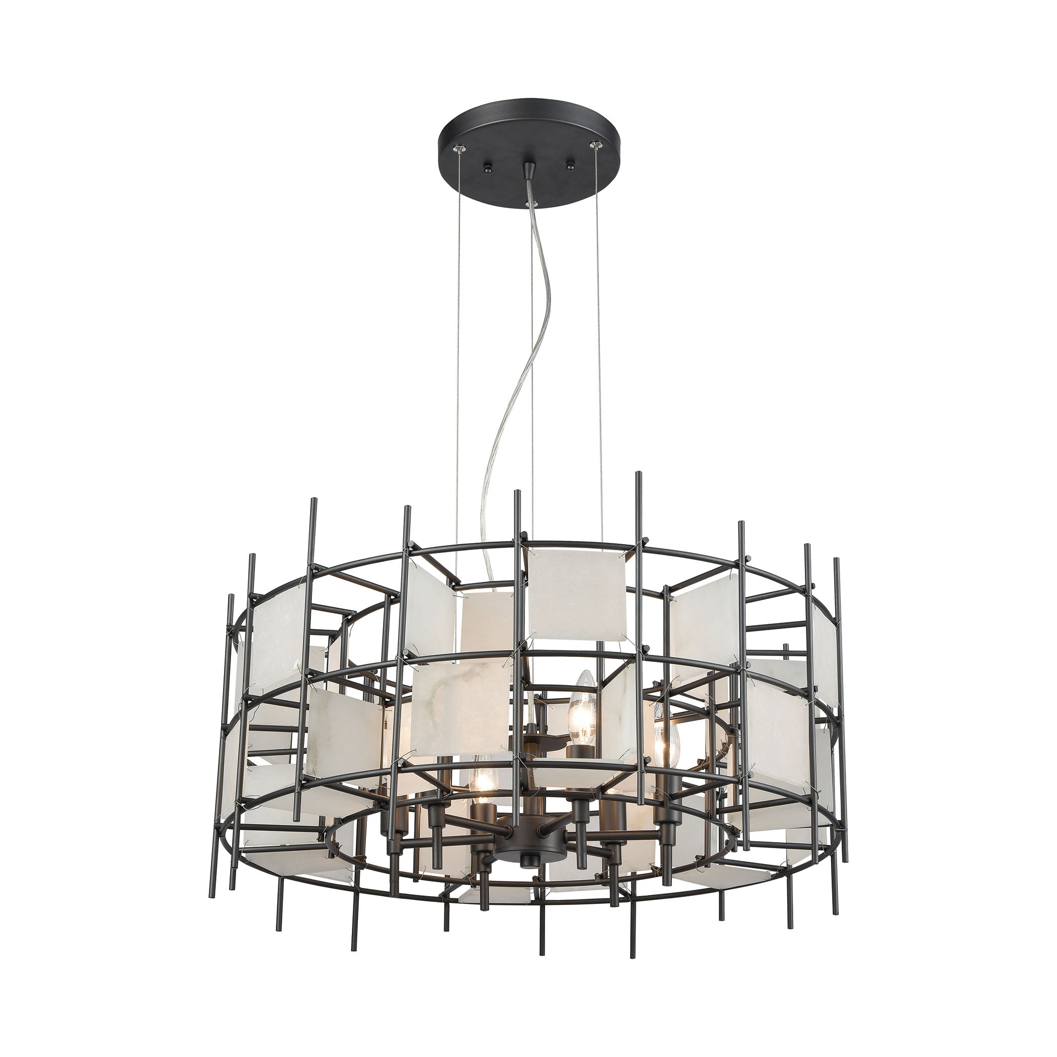 Spanish Alabaster 24'' Wide 6-Light Chandelier - Dark Graphite