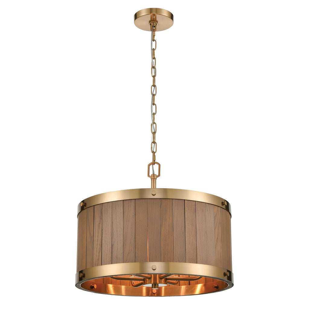 Wooden Barrel 19'' Wide 6-Light Chandelier - Satin Brass