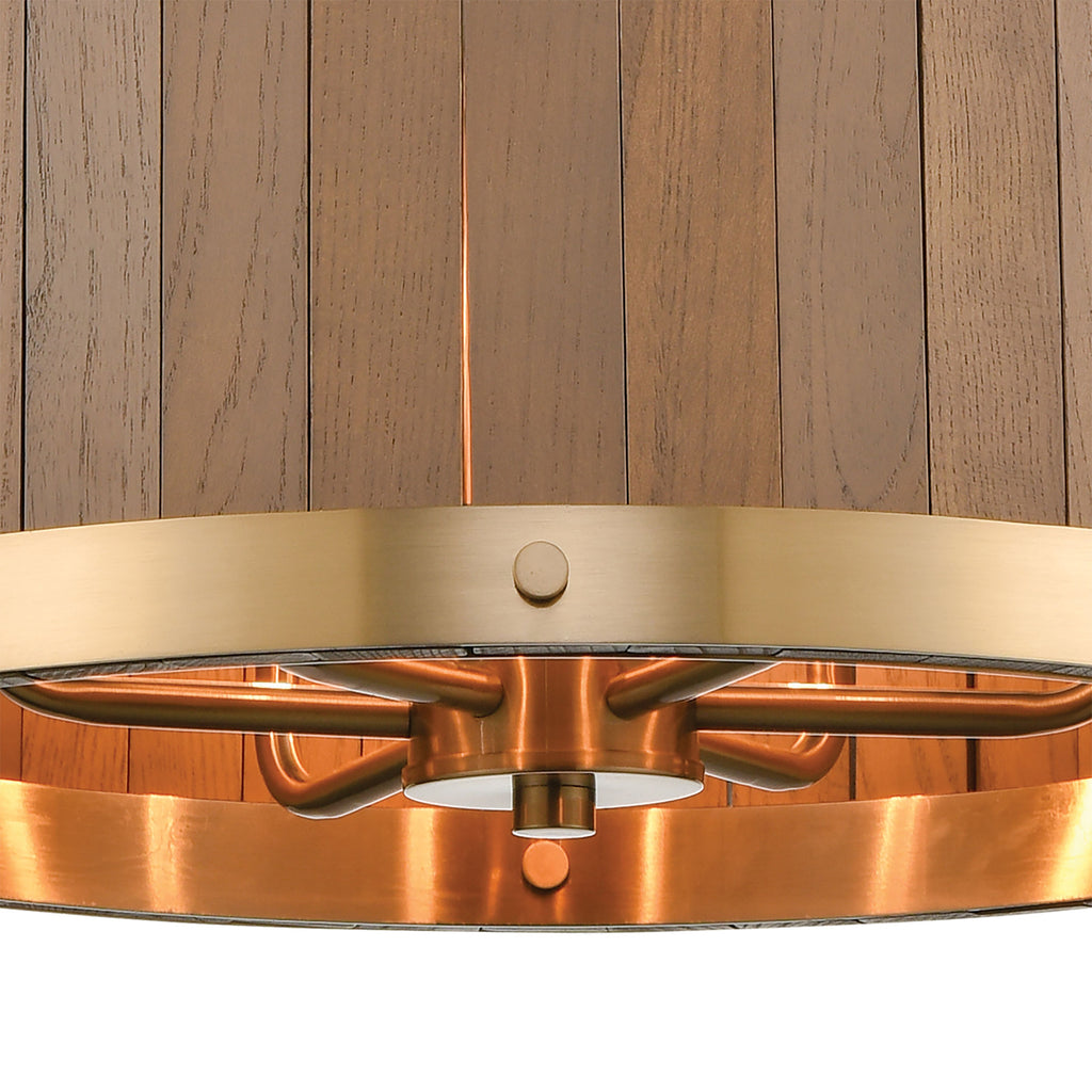 Wooden Barrel 19'' Wide 6-Light Chandelier - Satin Brass