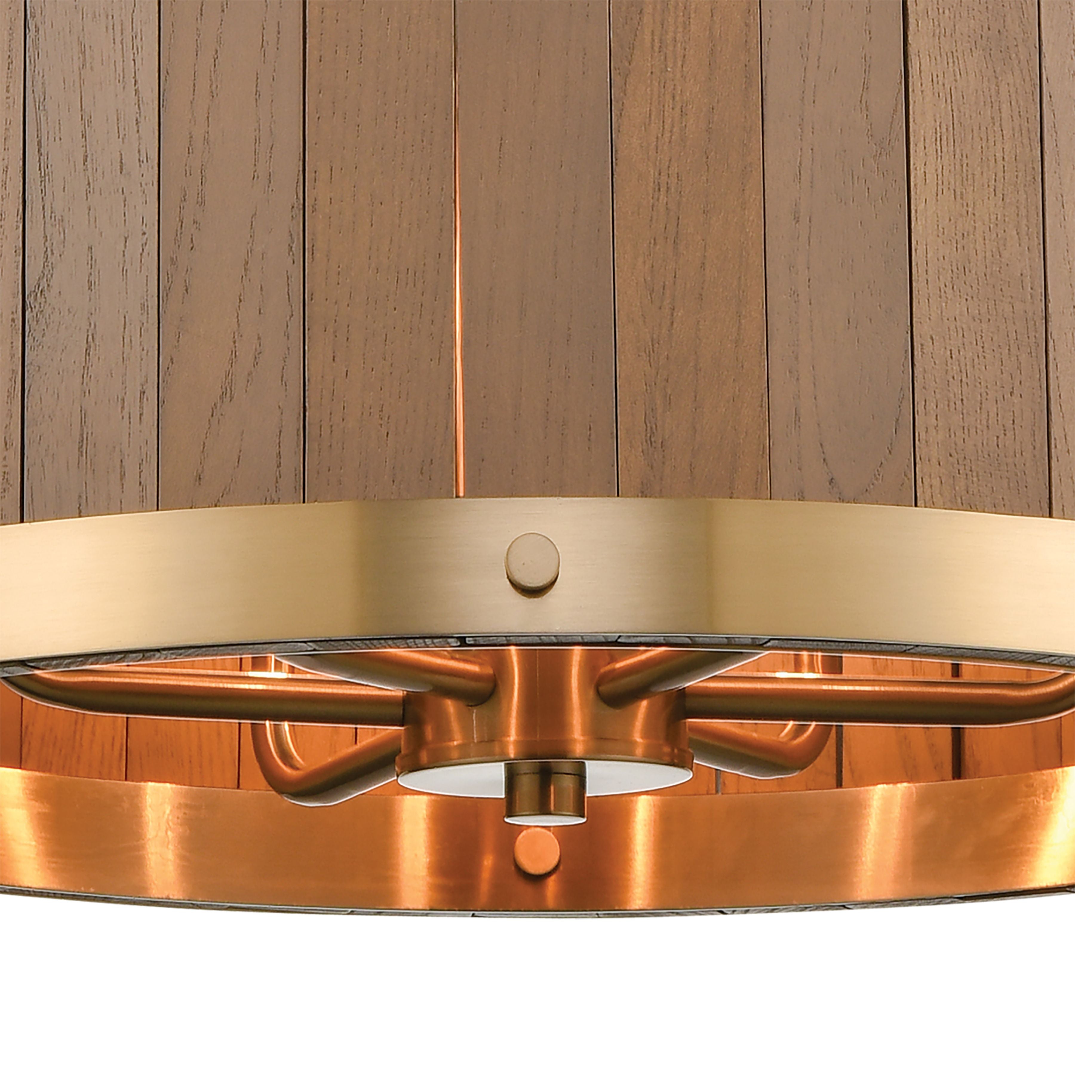 Wooden Barrel 19'' Wide 6-Light Chandelier - Satin Brass