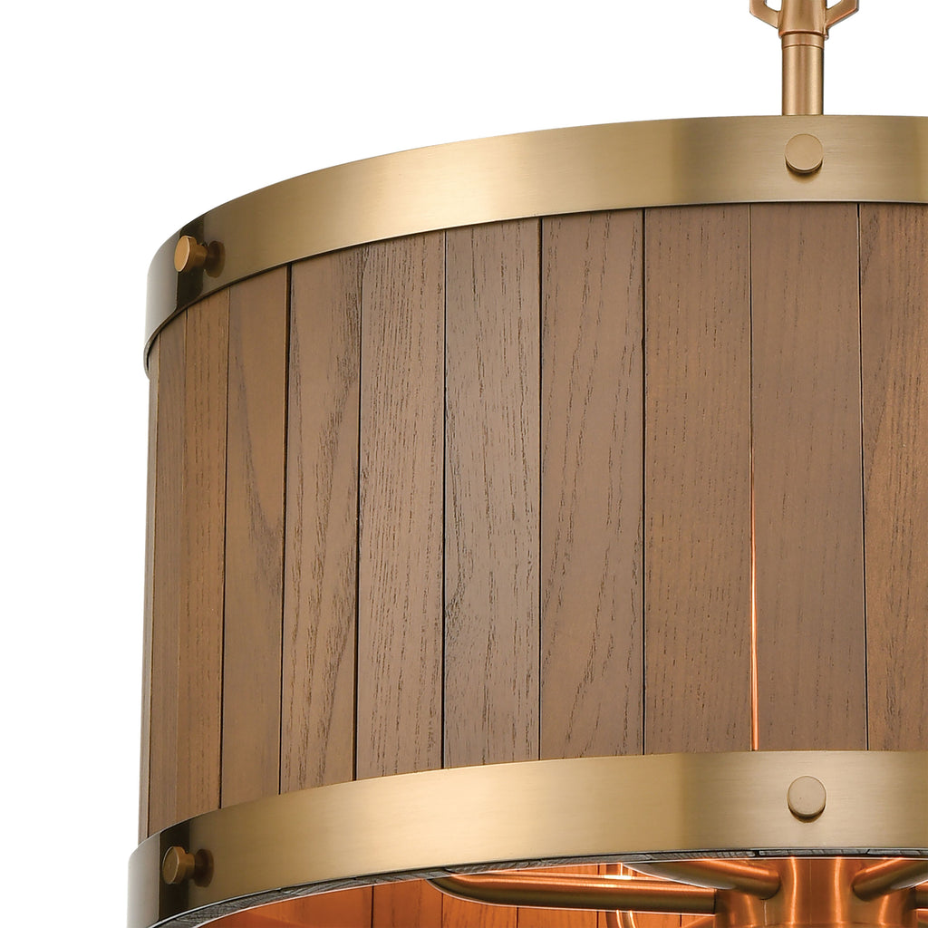Wooden Barrel 19'' Wide 6-Light Chandelier - Satin Brass