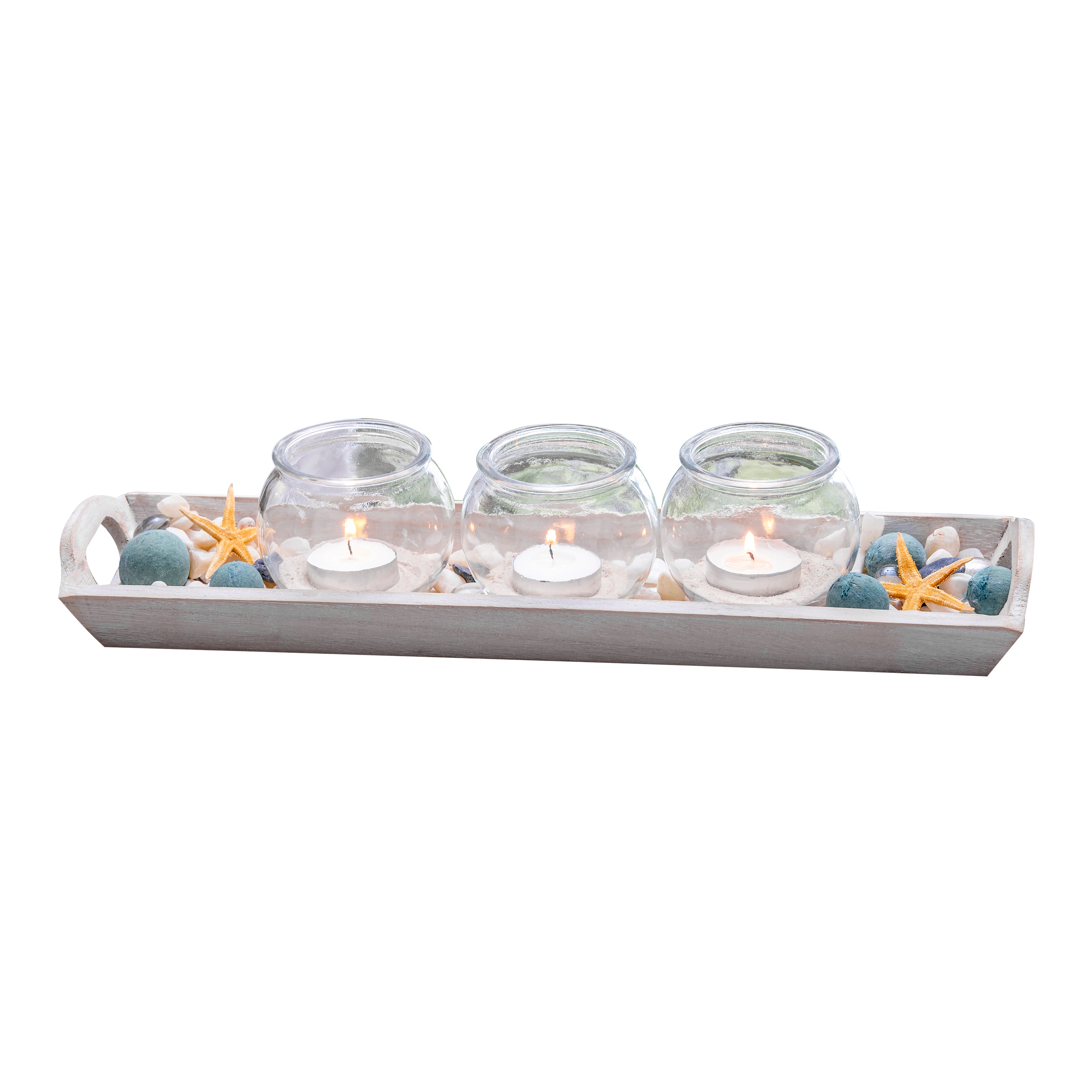 Beachcrest Candleholder Centerpiece - Weathered White