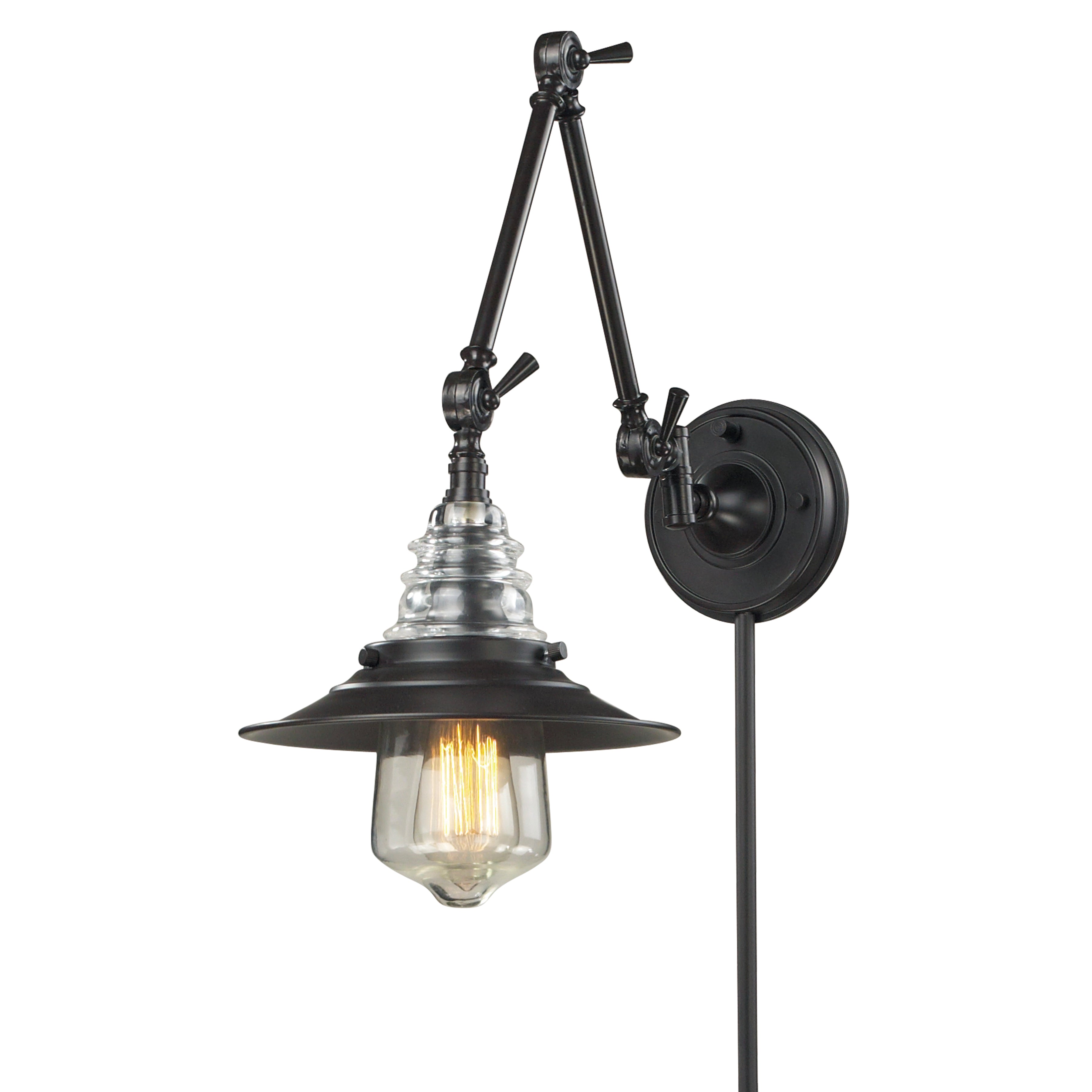 Insulator Glass 18'' High 1-Light Swingarm Sconce - Oil Rubbed Bronze