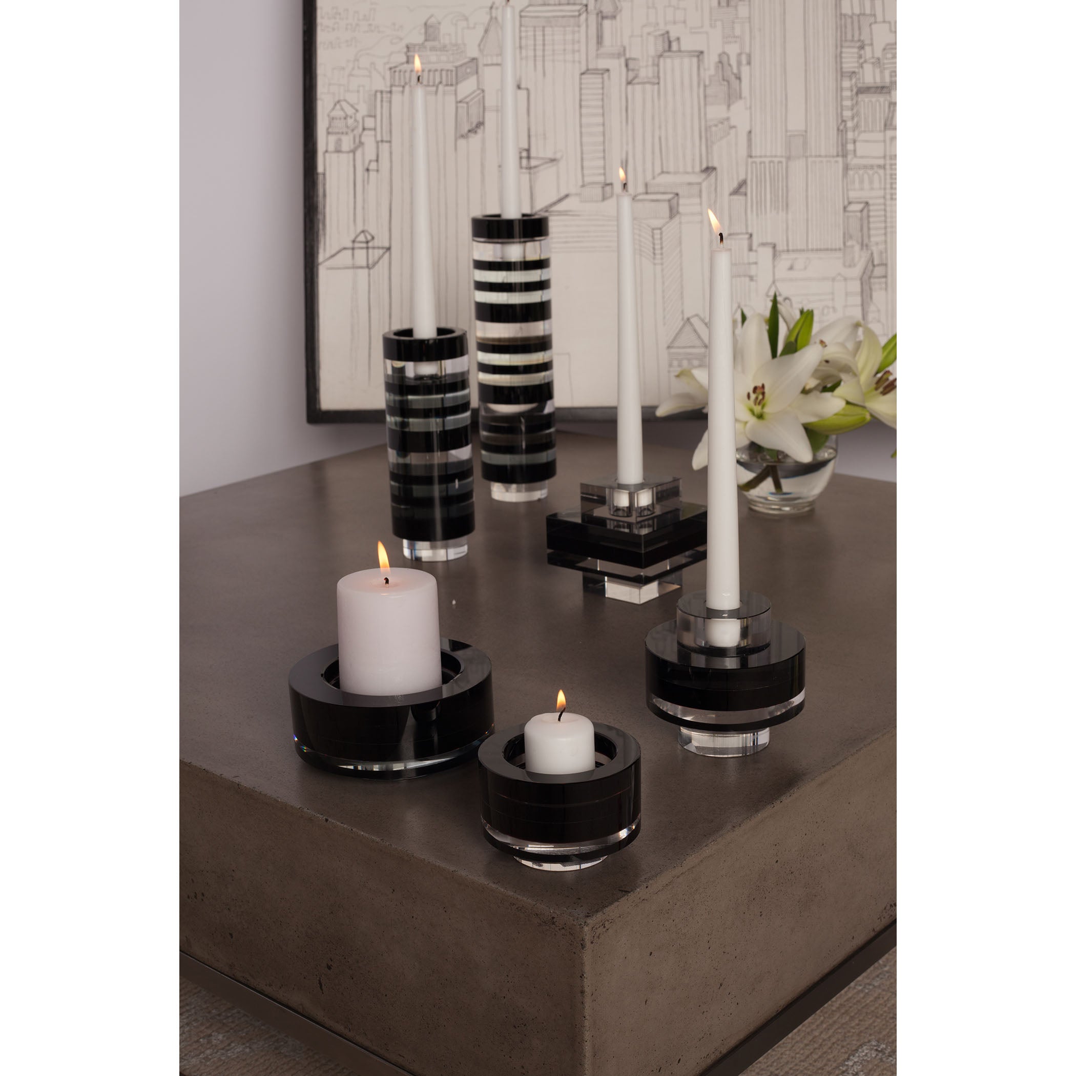 Tuxedo Crystal Pedestal Candleholder - Set of 2 Round