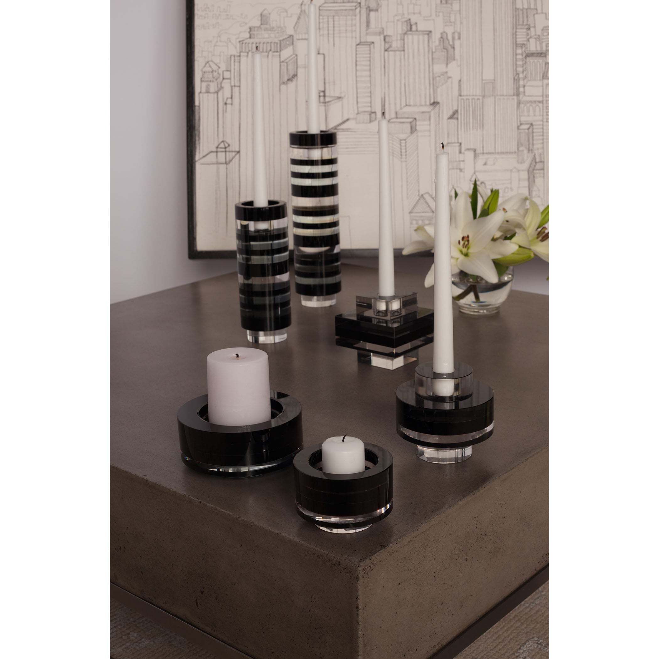 Tuxedo Crystal Pedestal Candleholder - Set of 2 Round
