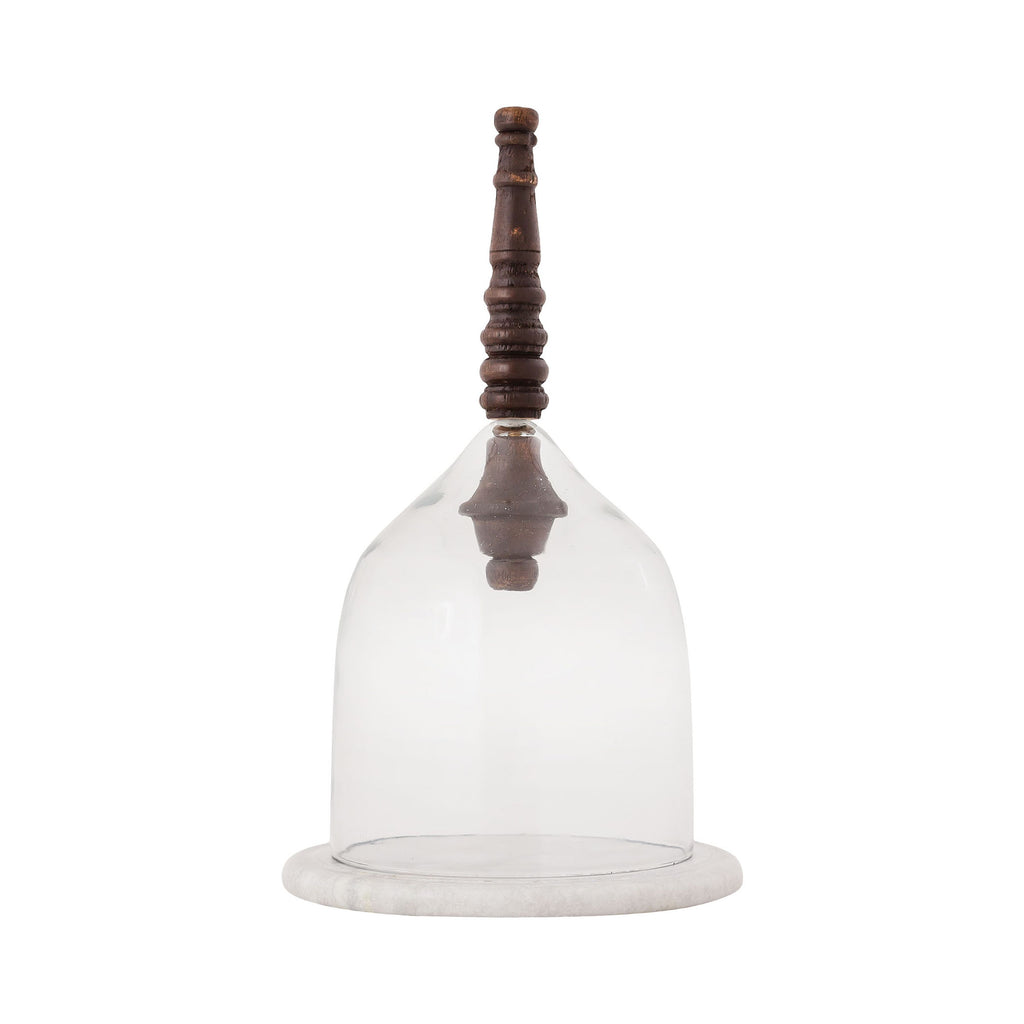 BELL CLOCHE W/ TURNED WOOD HANDLE on MARBLE - BASE