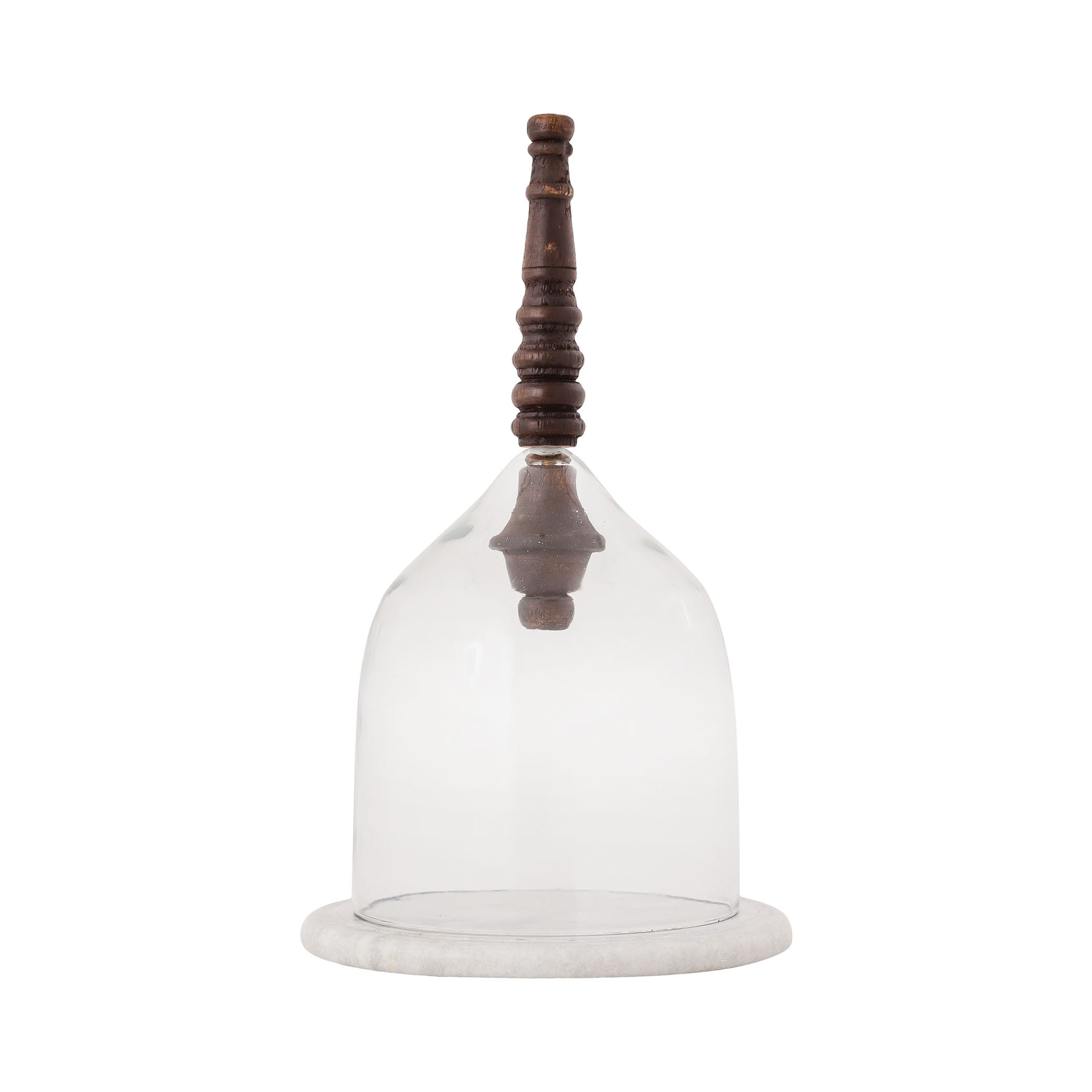 BELL CLOCHE W/ TURNED WOOD HANDLE on MARBLE - BASE