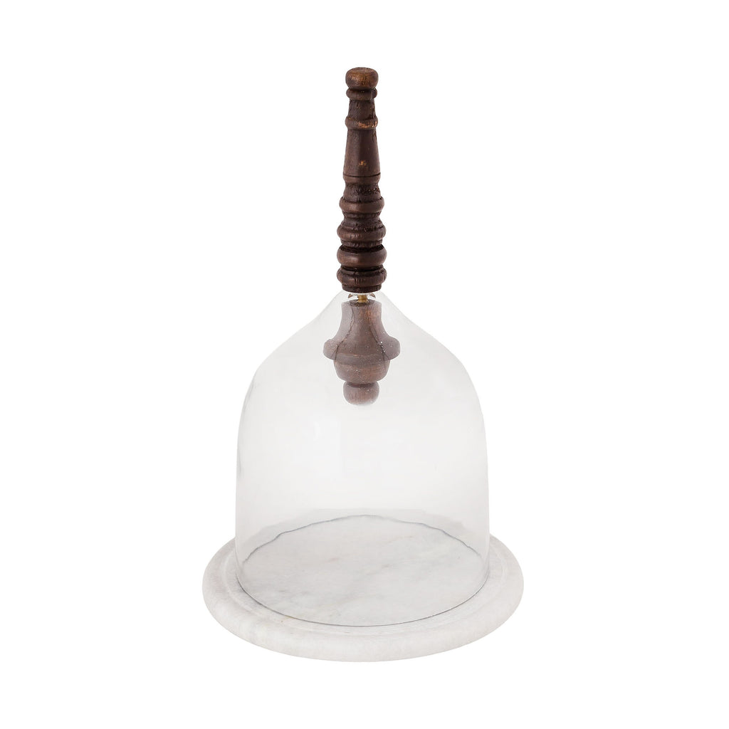 BELL CLOCHE W/ TURNED WOOD HANDLE on MARBLE - BASE