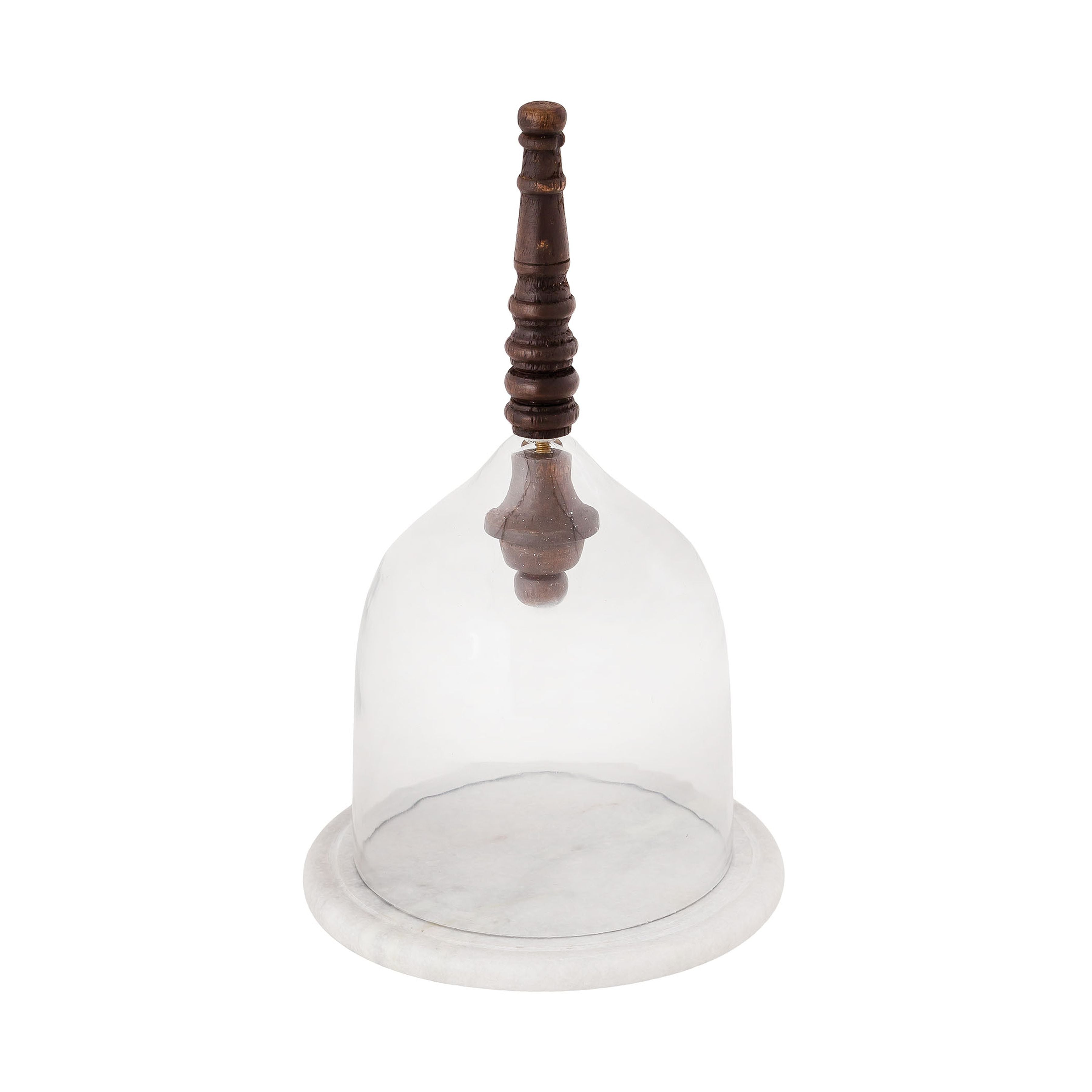 BELL CLOCHE W/ TURNED WOOD HANDLE on MARBLE - BASE