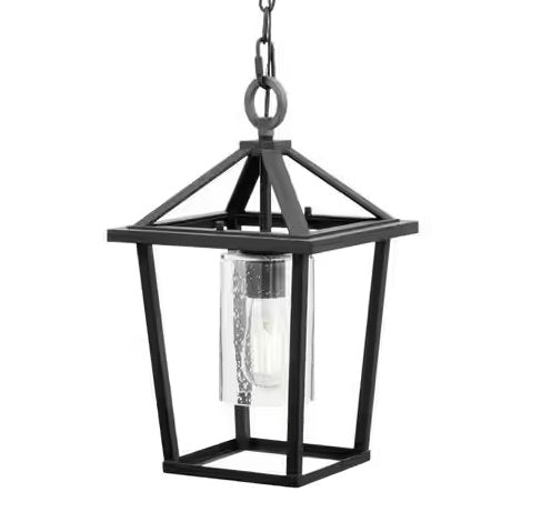 9.5'' Wide 1-Light Outdoor Pendant - Textured Black with Weathered Zinc Clear Seedy Glass