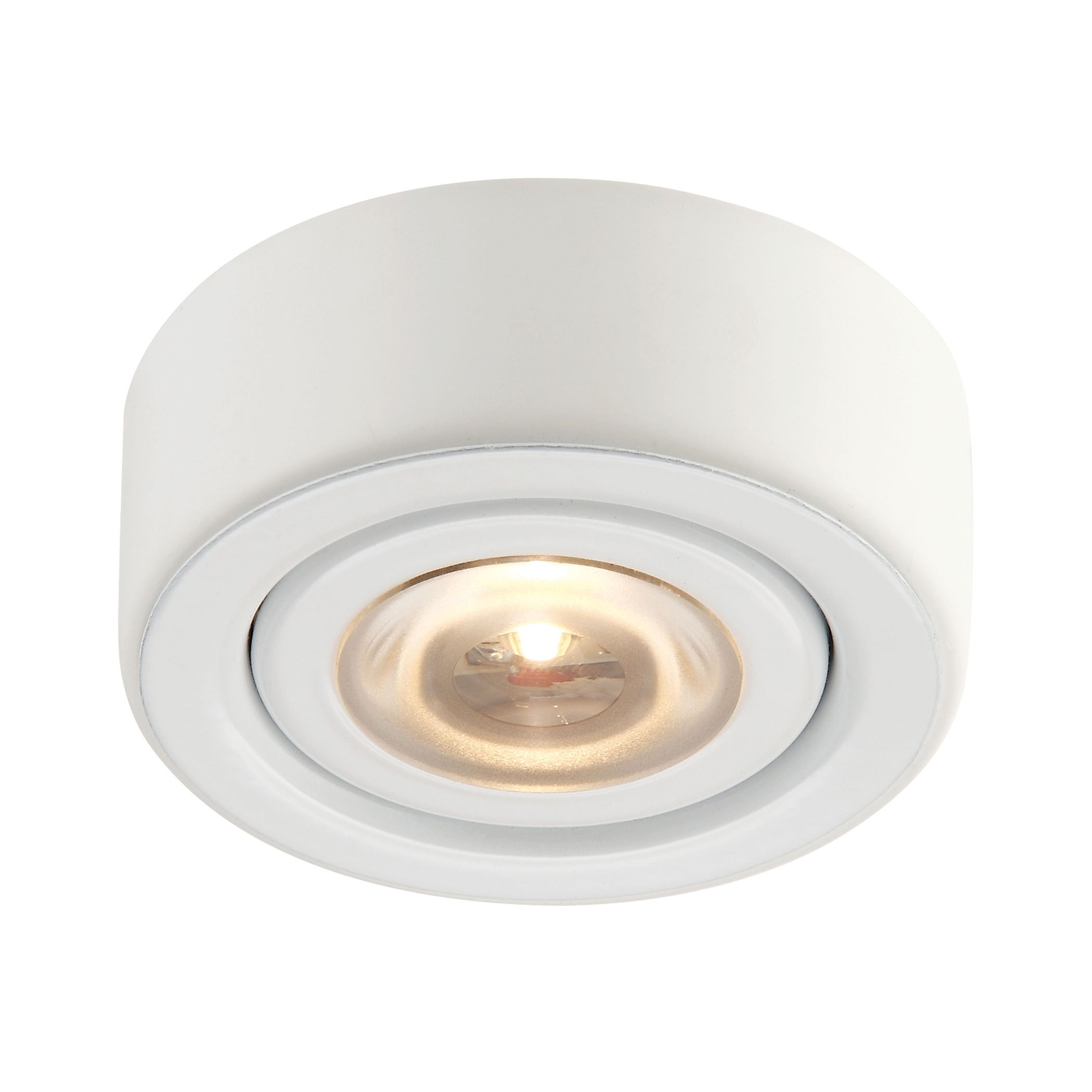 Eco 1-Light Puck Light in White with Clear Glass Diffuser - Integrated LED