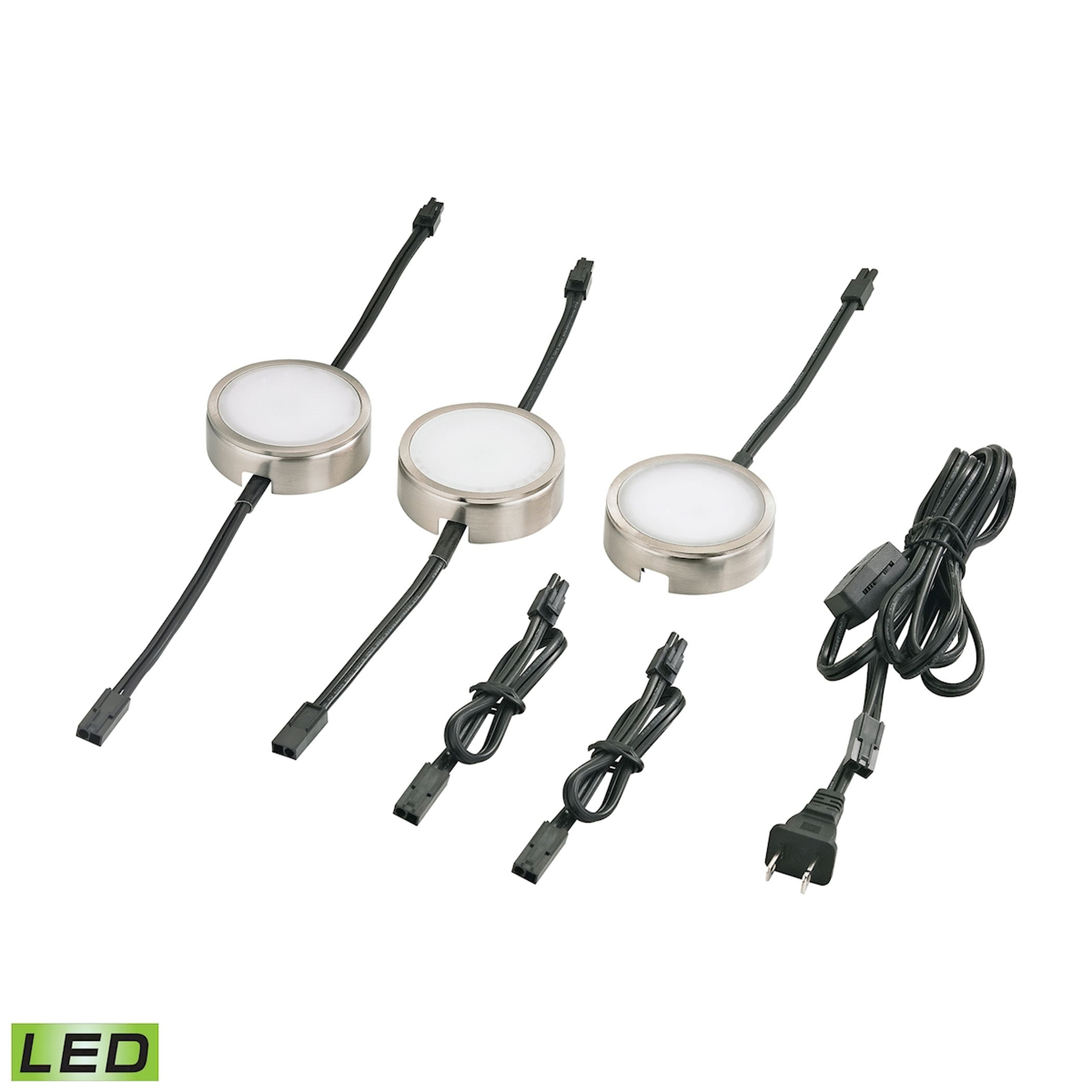 Metal Housing 6ft Power Cord w/Plug and Line Switch 2Pcs 12-inch Jump Cord 1Pc Has 1 Tail 2Pcs - Satin Nickel