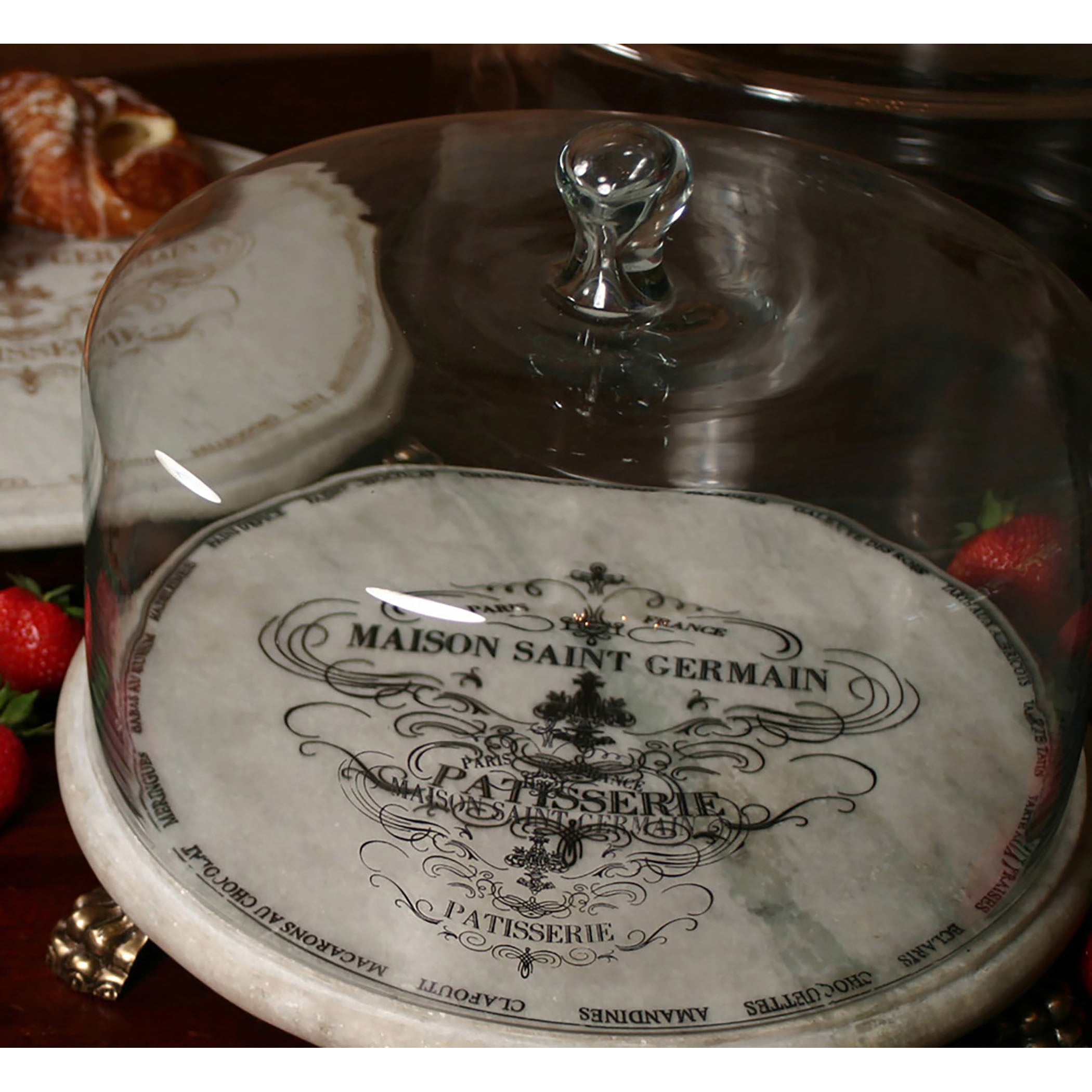 MARBLE PATISSERIE - CLOCHE- BLACK WRITING - BASE