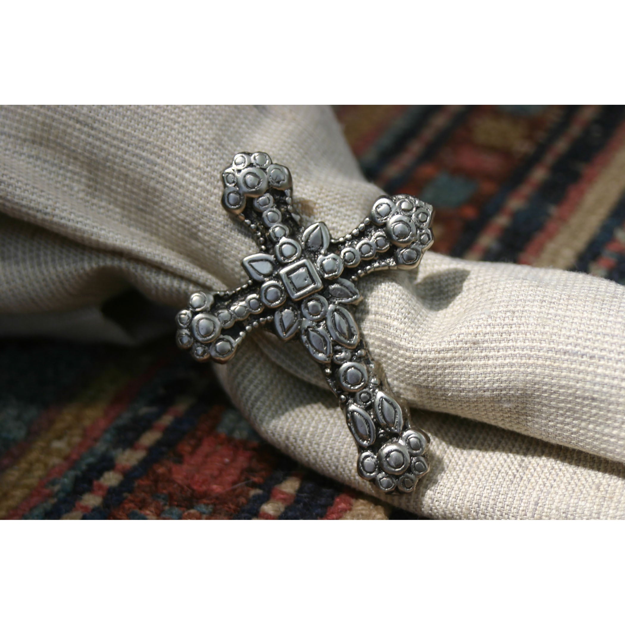 Cross Napkin Ring - Set of 4 Pewter